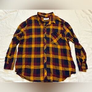 NWT Time and Tru Women's Woven Plaid Button Down, Size XXL (20), Ochre Harvist